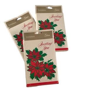 Vintage Party Invitations Christmas Poinsettia 3 Unopened Packs Gibson Ephemera